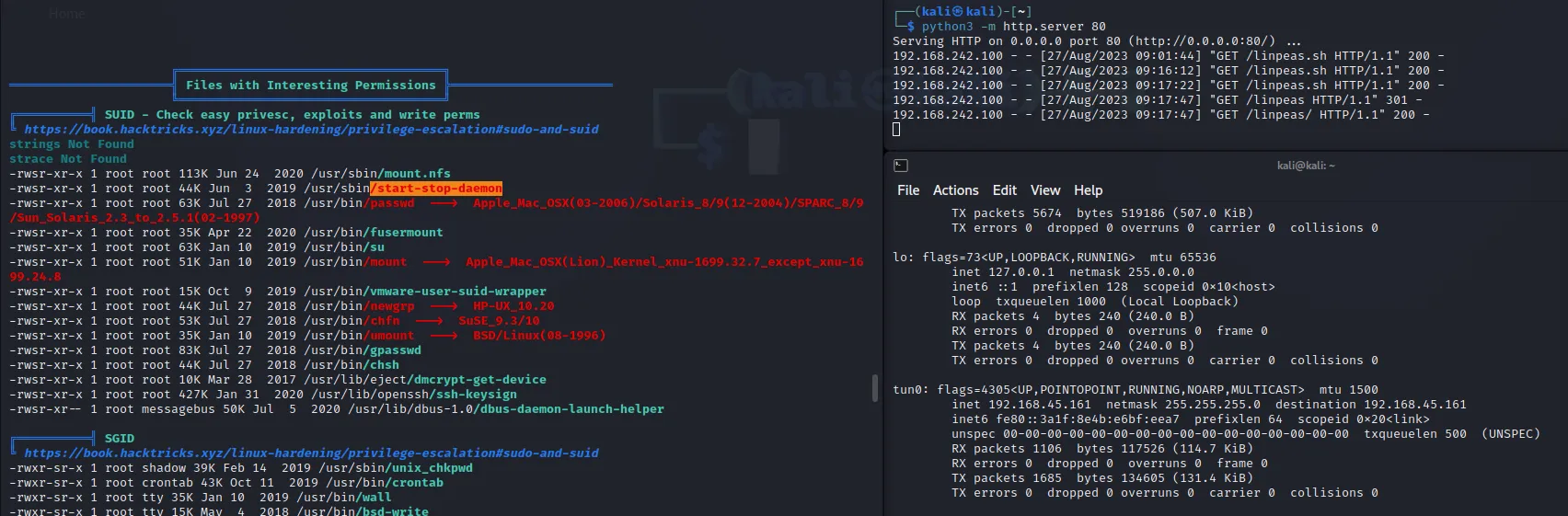 executing ./linpeas on max@sorcerer machine Obsidian PG LinPEAS